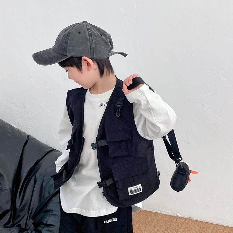 เสื้อกั๊กแจ็กเก็ต ผ้าฝ้าย ขนาดเล็ก ทรงหลวม แฟชั่นฤดูใบไม้ผลิ และฤดูใบไม้ร่วง สําหรับเด็กผู้ชาย