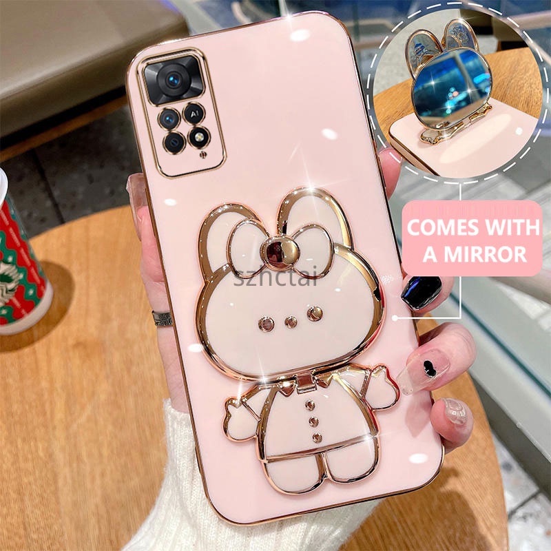 เคสโทรศัพท์ Redmi note 11 note 11 Pro note 11s เคสโทรศัพท์เคสโทรศัพท์พร้อมที่วางกระต่ายน่ารักกระจกในตัวยึด Redmi note 11 note 11 Pro note 11s