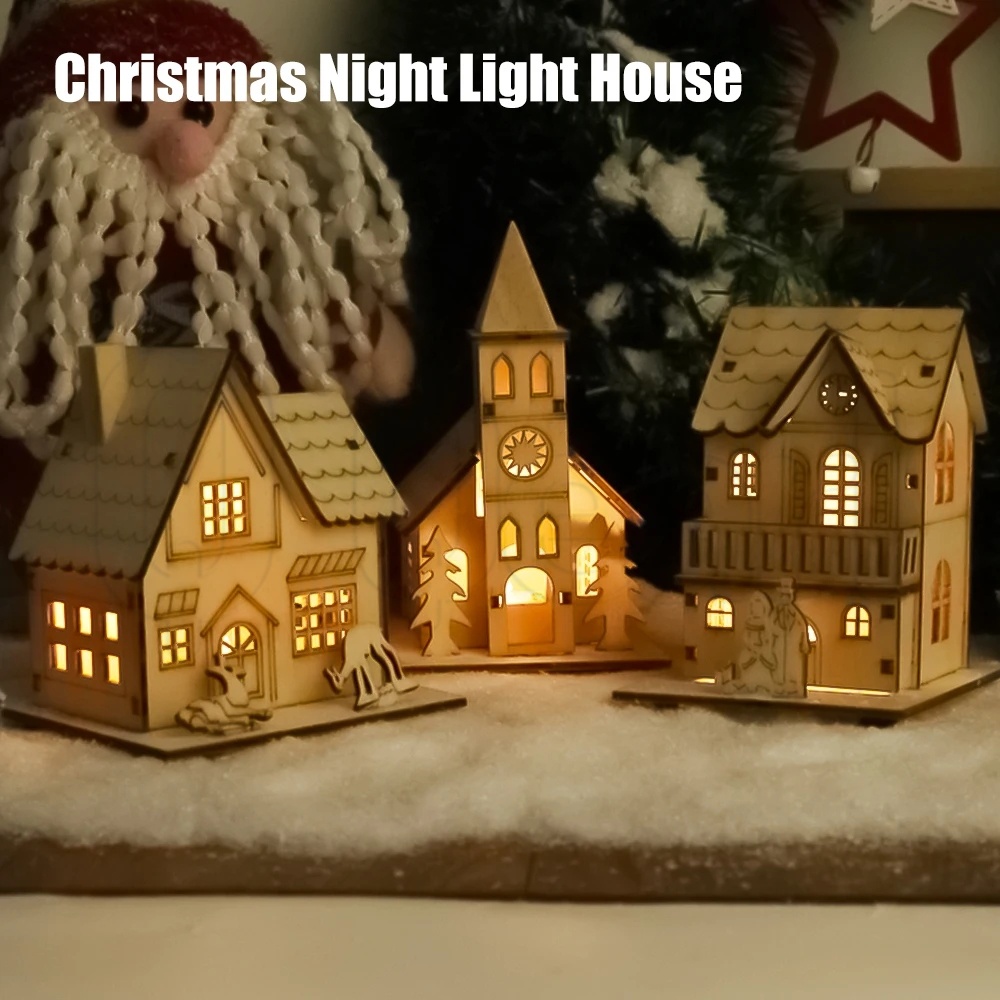 Retro LED Luminous Cabin Fairy Chalet โคมไฟบ้านสร้างสรรค์ไฟโต๊ะที่ละเอียดอ่อนงานฝีมือห้องสํานักงานบาร์เครื่องประดับเหรียญเซลล์แบตเตอรี่ขับเคลื่อนคริสต์มาสวันเกิดปีใหม่ตกแต่ง