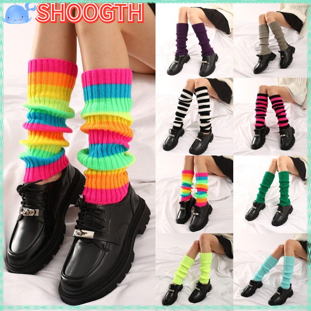 Shoogth ถุงเท้าบูท ผ้านีออน สไตล์ญี่ปุ่น ฮาราจูกุ ฮาราจูกุ ให้ความอบอุ่นขา สําหรับเล่นกีฬา โยคะ ปาร์ตี้ Y2K