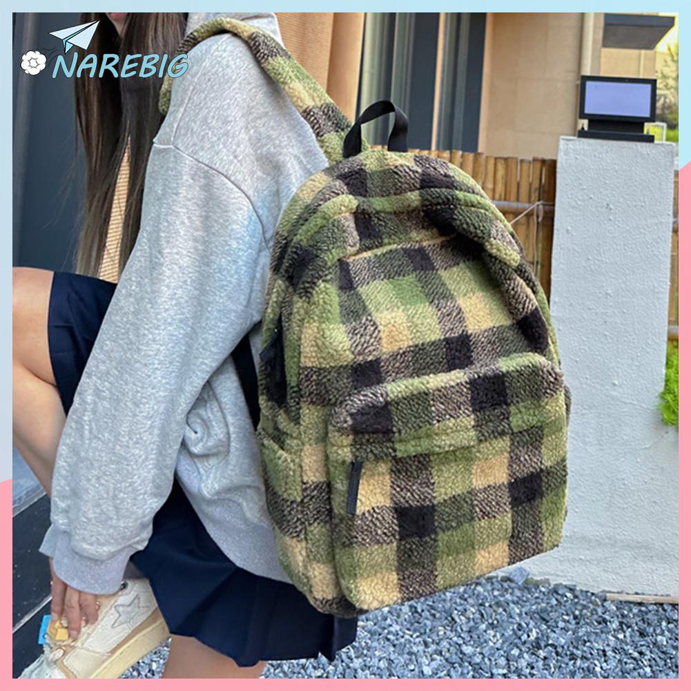 ( Narebig ) กระเป๋าเป้สะพายหลัง กระเป๋านักเรียน ขนปุยเทียม แบบนิ่ม จุของได้เยอะ แฟชั่นฤดูหนาว สําหรับเด็กผู้หญิง ✿