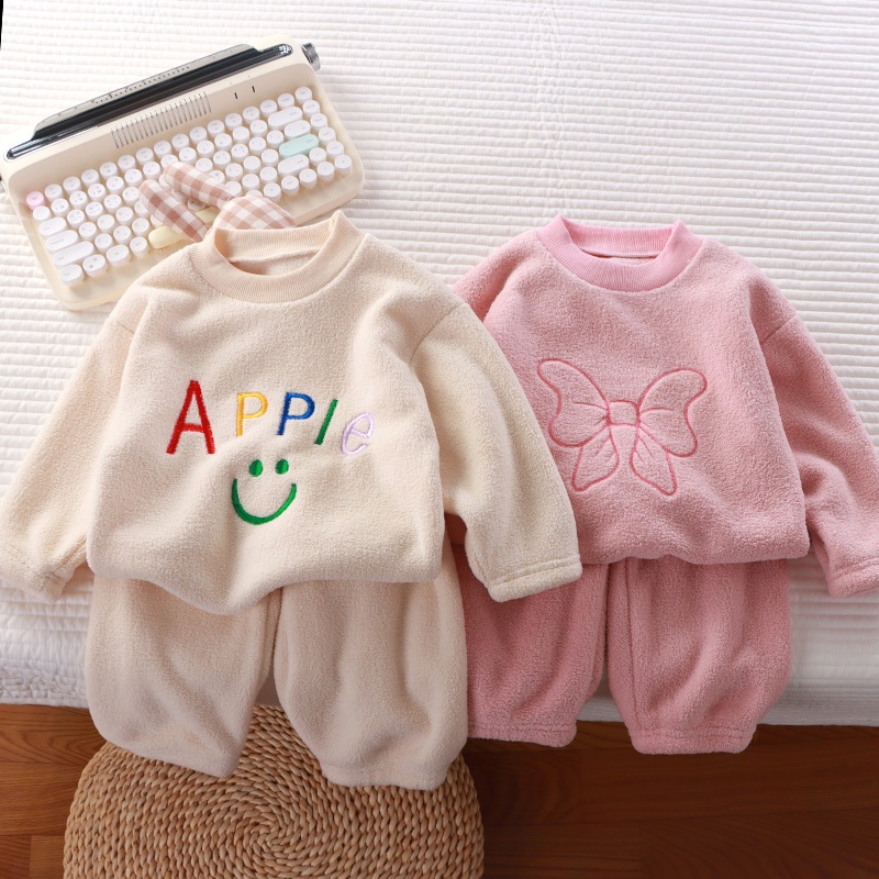 Trendy baby ชุดนอน ผ้าฟลีซ แบบหนา สไตล์เกาหลี เหมาะกับฤดูใบไม้ร่วง และฤดูหนาว สําหรับเด็กผู้ชาย และเด็กผู้หญิง