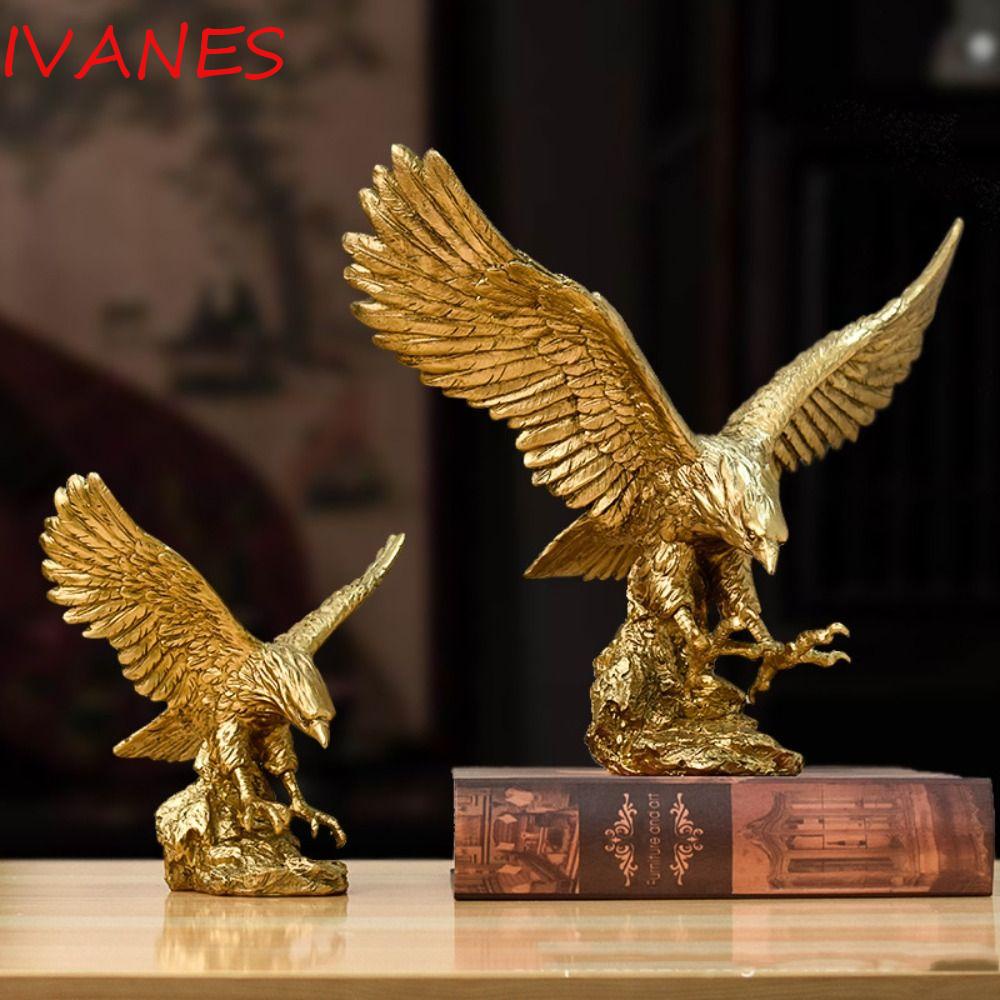 Ivanes ฟิกเกอร์เรซิ่น รูปนกอินทรีย์ สีทอง สไตล์จีน สําหรับตกแต่งบ้าน สํานักงาน