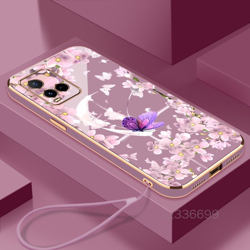 เคสโทรศัพท์มือถือ ซิลิโคน ลายซากุระ พร้อมสายคล้อง สําหรับ VIVO Y21 Y21S T1X 4G VIVO Y33S 4G VIVO Y31