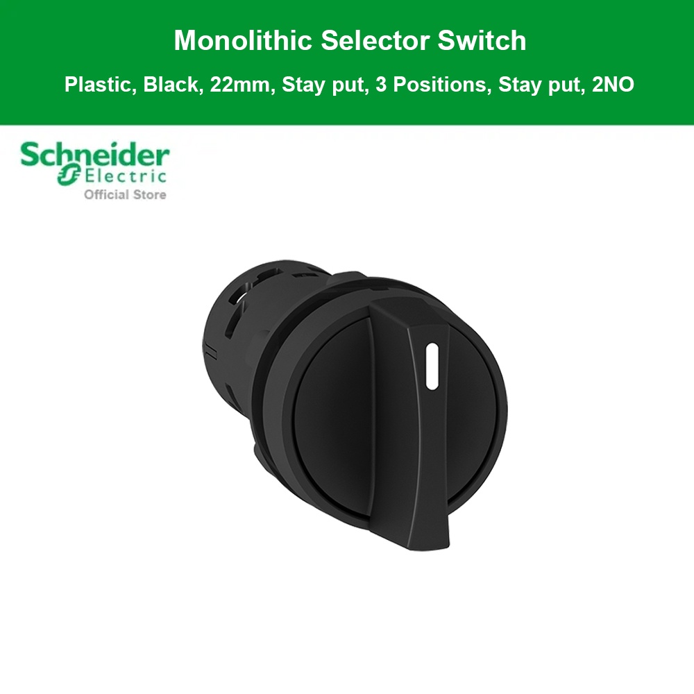 Schneider Electric Monolithic selector switch,Harmony XB7,plastic,black,22mm,stay put, 3 positions,s