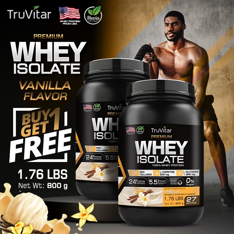 1 แถม 1 TruVitar เวย์โปรตีน USA Premium WHEY PROTEIN Vanilla รสวานิลลา ผสมคอลลาเจน ลีนไขมัน กล้ามชัด ดื่มง่าย!
