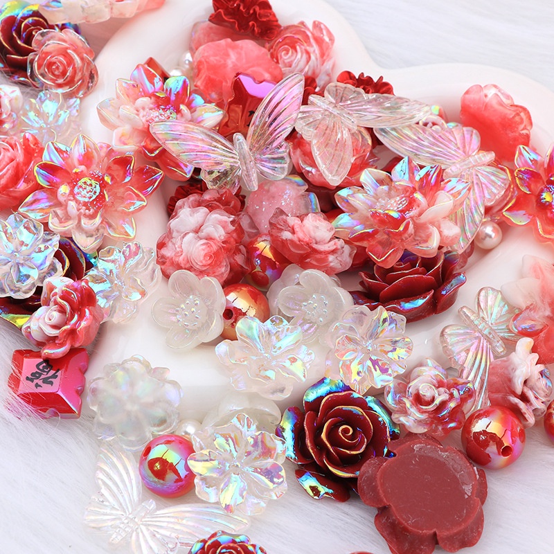 10 ชิ้น / เซต สีแดง ซีรีส์ ดอกคามิเลีย ดอกทานตะวัน เรซิน ด้านหลังแบน โฮมเมด เคสโทรศัพท์ วัสดุครีม เจล ตกแต่งตู้เย็น