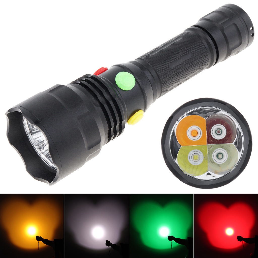 Securitying 4 in 1 ไฟฉาย Led กันน้ํา สีขาว สีแดง สีเขียว สีเหลือง ชาร์จได้ สําหรับเดินป่า