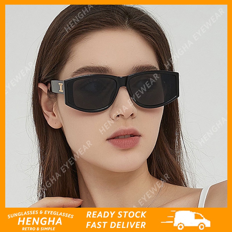 (HENGHA) แว่นกันแดด ทรงวงรี สีดํา สไตล์ตะวันตก ย้อนยุค เรียบง่าย สําหรับผู้หญิง