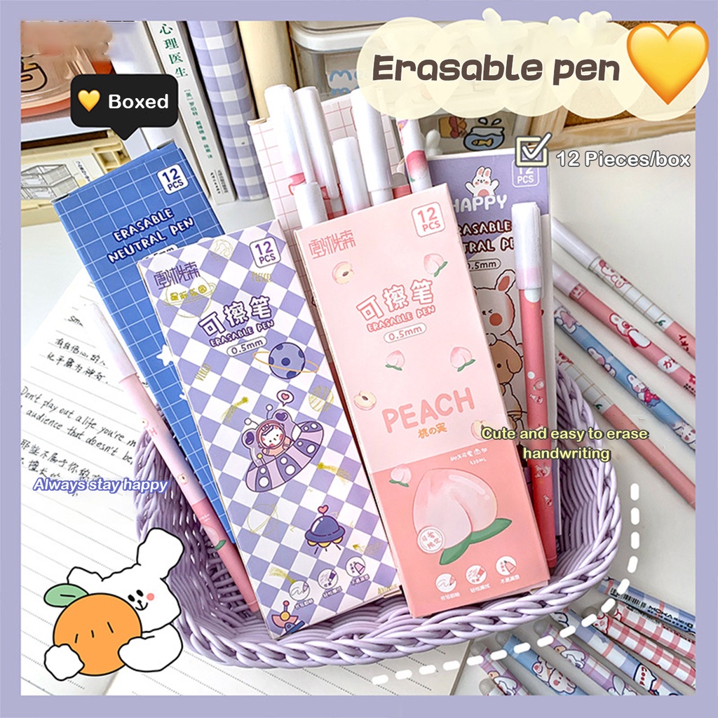 ชุดเครื่องเขียน ปากกาเจล 0.5 มม. ลบได้ สีฟ้า 12 ชิ้น