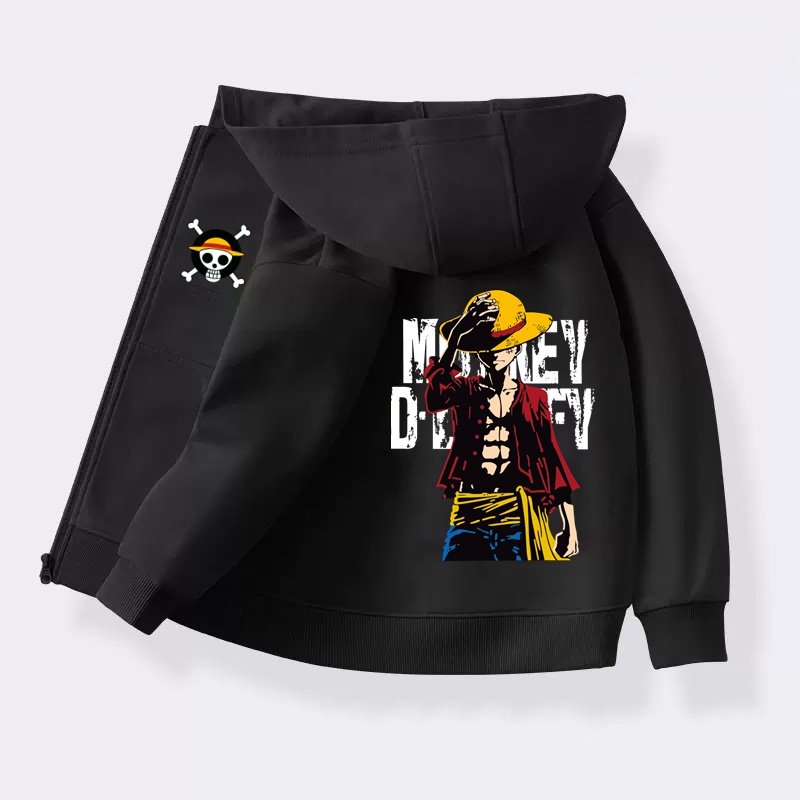 เสื้อแจ็กเก็ตแขนยาว มีฮู้ด ลายการ์ตูนอนิเมะ One Piece Luffy แฟชั่นฤดูใบไม้ผลิ สําหรับเด็กผู้ชาย