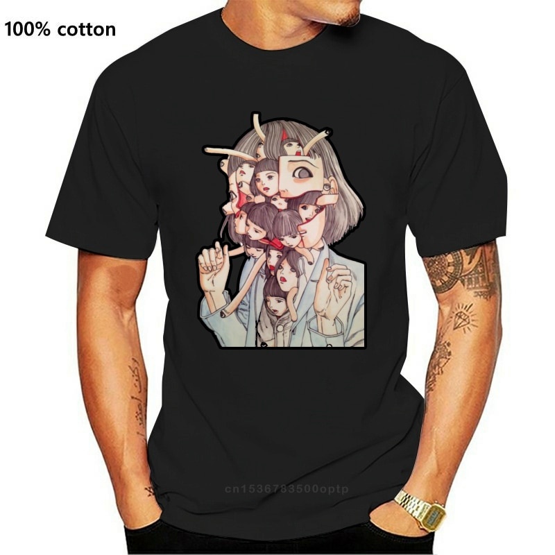 เสื้อยืด พิมพ์ลายการ์ตูนอนิเมะ Junji Ito Shintaro Kago Horror Face Muchacha สไตล์ญี่ปุ่น สําหรับผู้ช