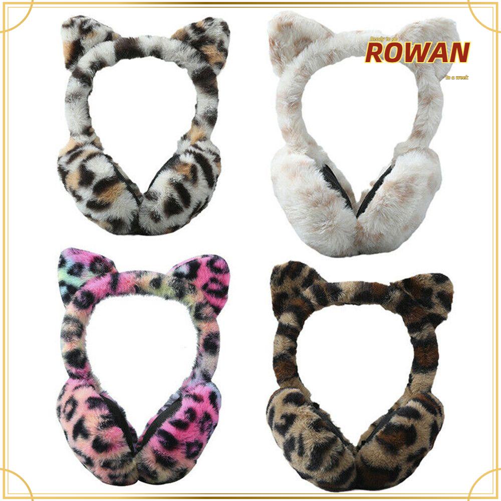 Rowans ที่ปิดหูกันหนาว แต่งตุ๊กตาเสือดาว แบบนิ่ม ให้ความอบอุ่น