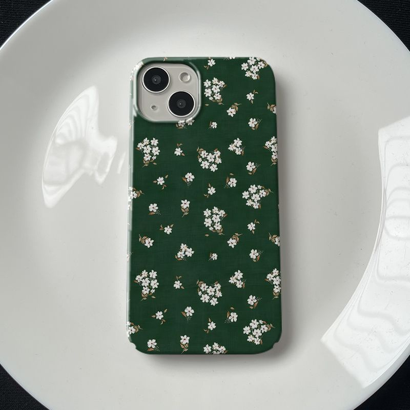เคสโทรศัพท์มือถือแข็ง ลายดอกไม้ สีเขียว สําหรับ iPhone11 12 13 14 15 12Promax 13Promax 14Pro 14Promax X XS XR 6HRS