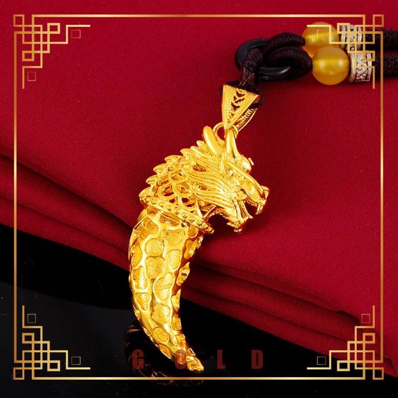 [Lucky K Gold] Simple Gold Plated Wolf Tooth Pendant Fashion Mens 24K Gold Necklace