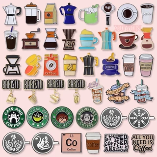 การ์ตูนกาแฟชุดเคลือบ หมุด กาแฟข้อความเข็มกลัดโลหะถ้วยป้ายอุปกรณ์เสื้อผ้าเครื่องประดับของขวัญสําหรับคนรักกาแฟ