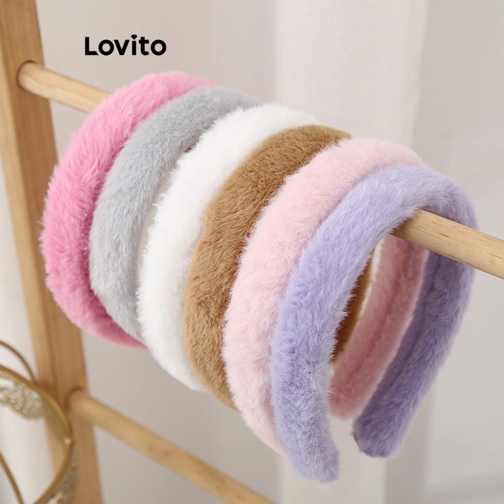 Lovito ที่คาดผมผู้หญิง แต่งขนปุย สีพื้น สไตล์ลำลอง LFA08536 (สีกากี/สีขาว/สีชมพู/สีฟ้า/สีดำ)