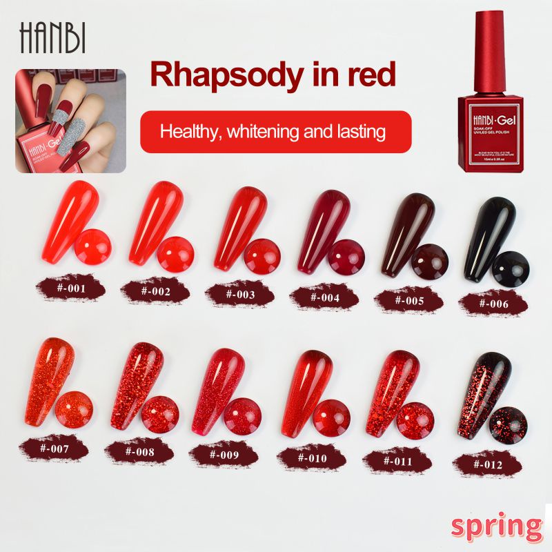 HANBI เจลทาเล็บแต่งเล็บสำหรับเล็บคริสต์มาสกึ่งถาวร Vernis Top Coat Soak Off UV LED เจลสี Glitter เคลือบเงา 1 ชิ้น (ฤดูใบไม้ผลิ)