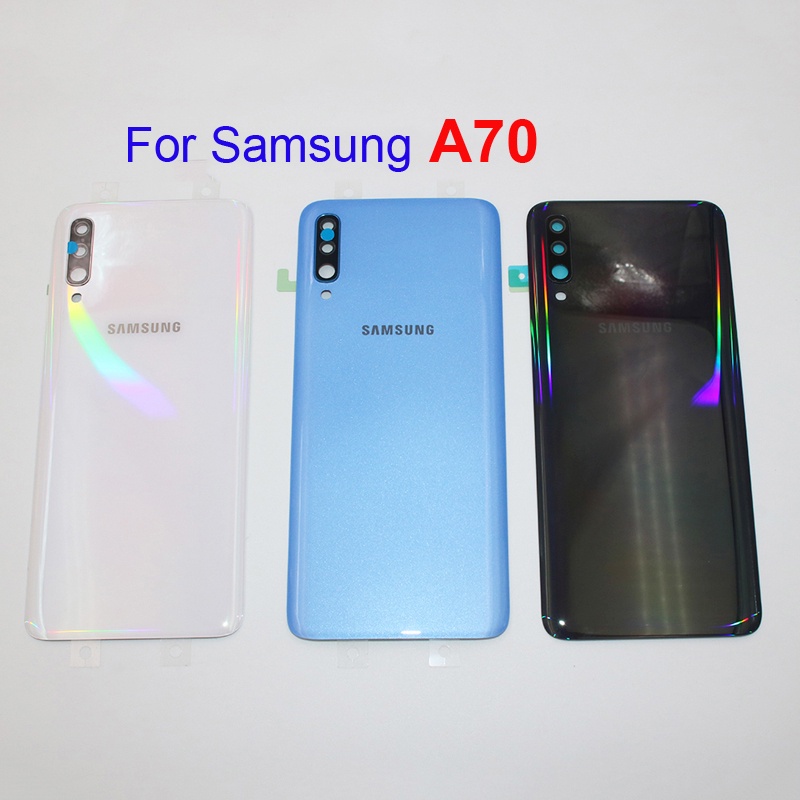 ประตูฝาหลังพร้อมกาวและเลนส์กล้องสําหรับ Samsung Galaxy A70