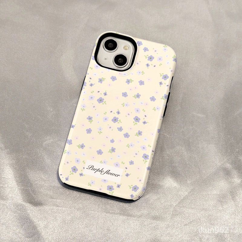 เคสป้องกันโทรศัพท์มือถือ แบบแข็ง สองชั้น ลายดอกไม้สีม่วง แวววาว สําหรับ Iphone 15 14 13 12 11 XSMAX XR XS 7Plus 8Plus