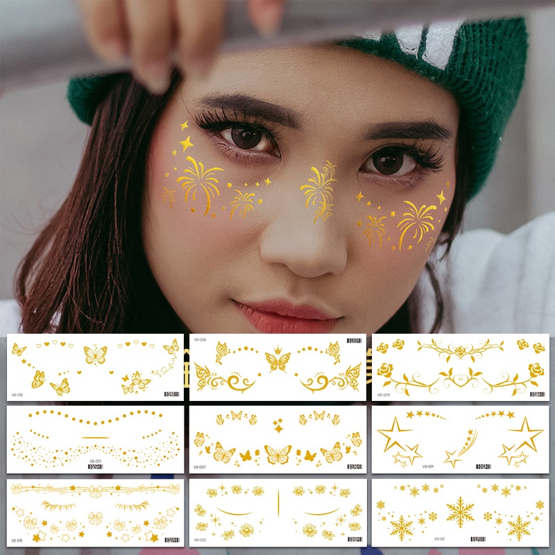 ใหม่ สติกเกอร์รอยสัก ลายน่ารัก กันน้ํา สีทอง สําหรับงานปาร์ตี้ เทศกาลดนตรี