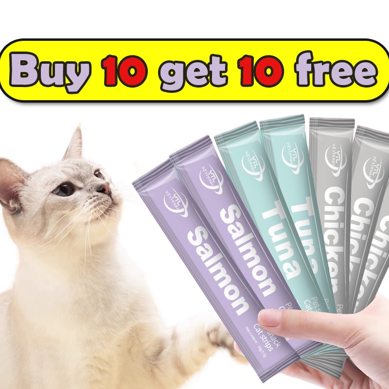 ซื้อ 10 แถม 10 ขนมแมวเลีย อาหารแมวเลีย ขนมแมว ทูน่า แซลมอน รสไก่+ปลาหิมะ