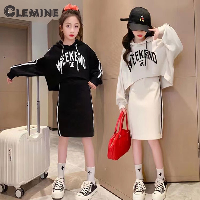 Clemine ใหม่ เสื้อกันหนาว และกระโปรง สองชิ้น สําหรับเด็กผู้หญิง ขนาดกลาง และใหญ่