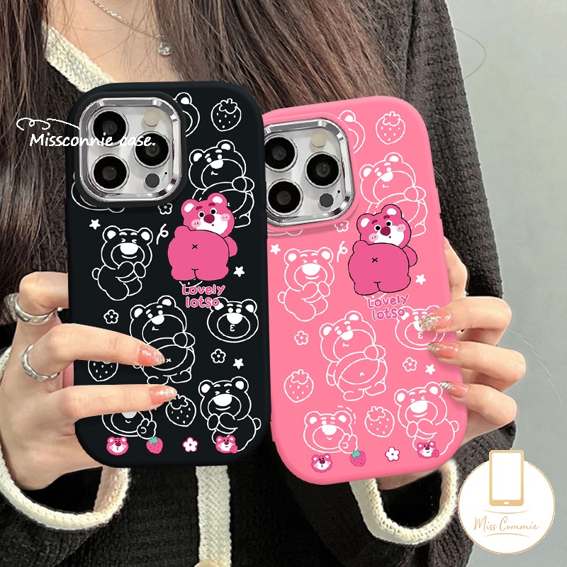 เคสโทรศัพท์มือถือแบบนิ่ม กันกระแทก ลายการ์ตูนหมีสตรอเบอร์รี่น่ารัก หรูหรา สําหรับ IPhone 15 11 13 14 12 Pro Max 7Plus XR X XS Max 8 7 Plus SE 2020