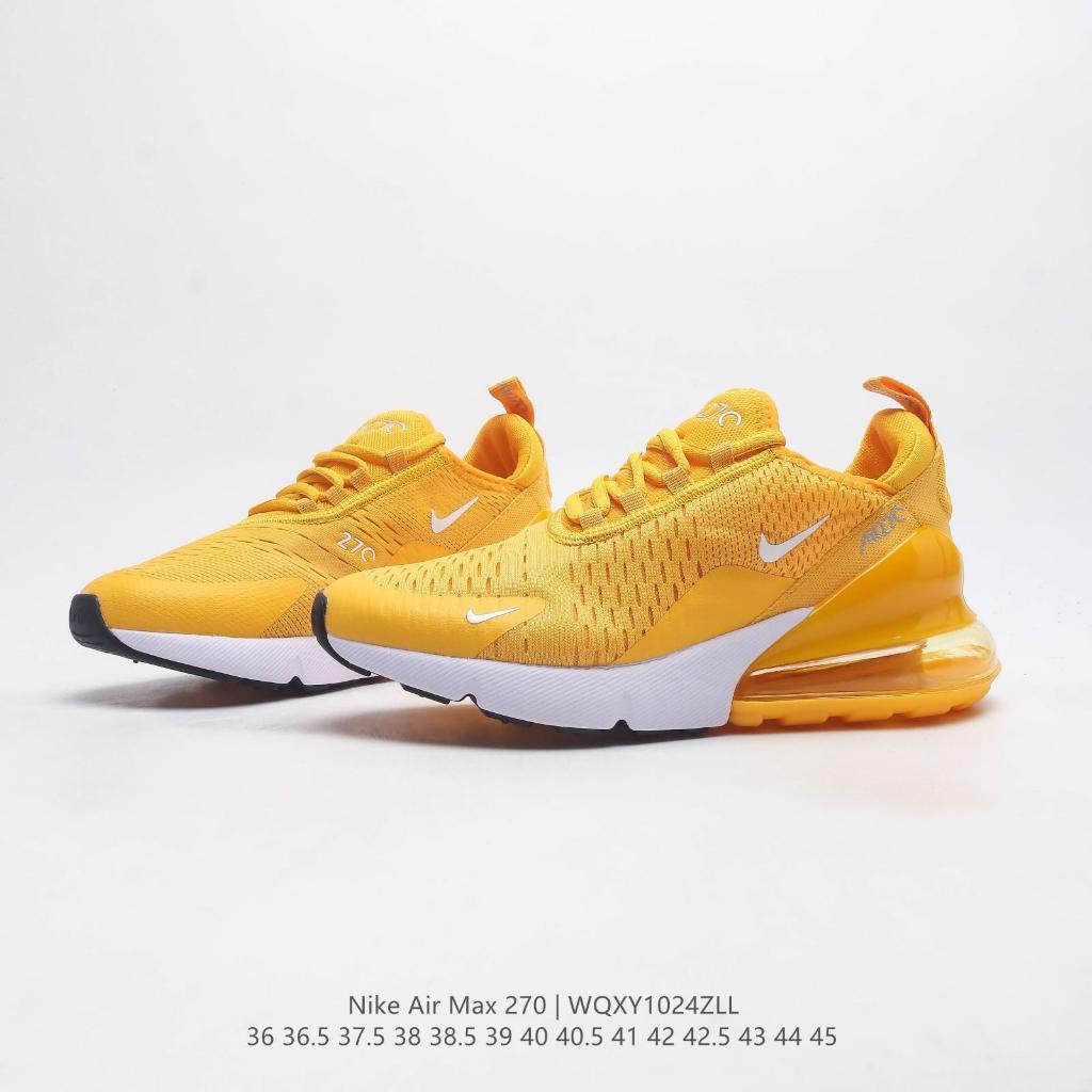 Nike Air Max 270 React "Yellow" Air Cushion วิ่งผ้าใบลำลองสำหรับผู้ชายและผู้หญิง รองเท้า free shipp