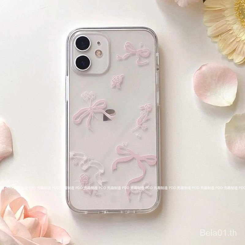 เคสโทรศัพท์มือถือ กันกระแทก ประดับโบว์ สีชมพู เรียบง่าย สําหรับ iPhone 15 14promax xr xsmax 11 12 13 WJZK