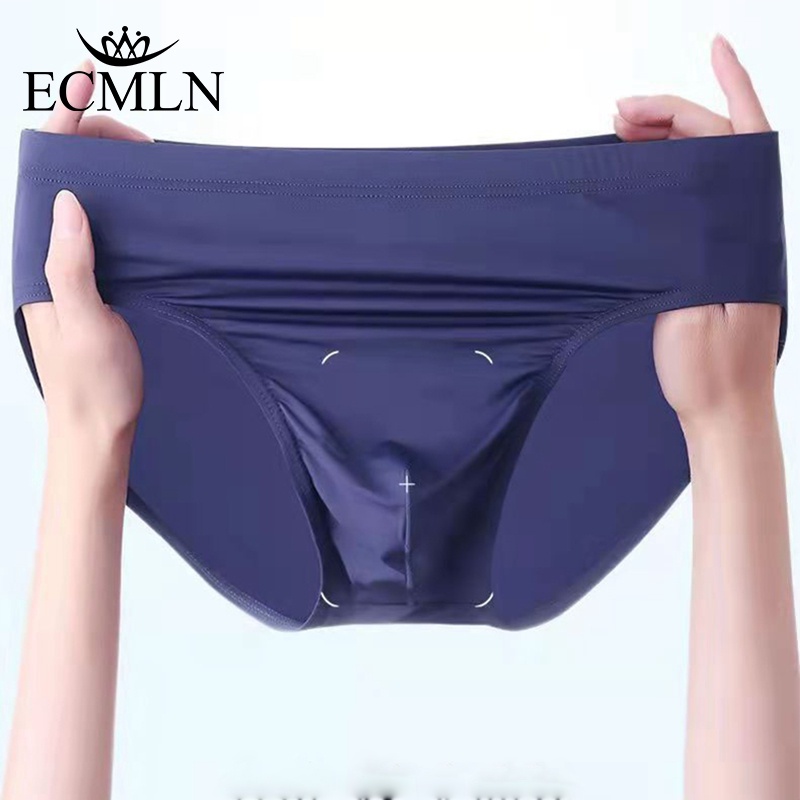 Ecmln กางเกงชั้นใน ผ้าเรยอน ไร้รอยต่อ เซ็กซี่ เอวกลาง แบบนิ่ม สีแคนดี้ สําหรับผู้ชาย