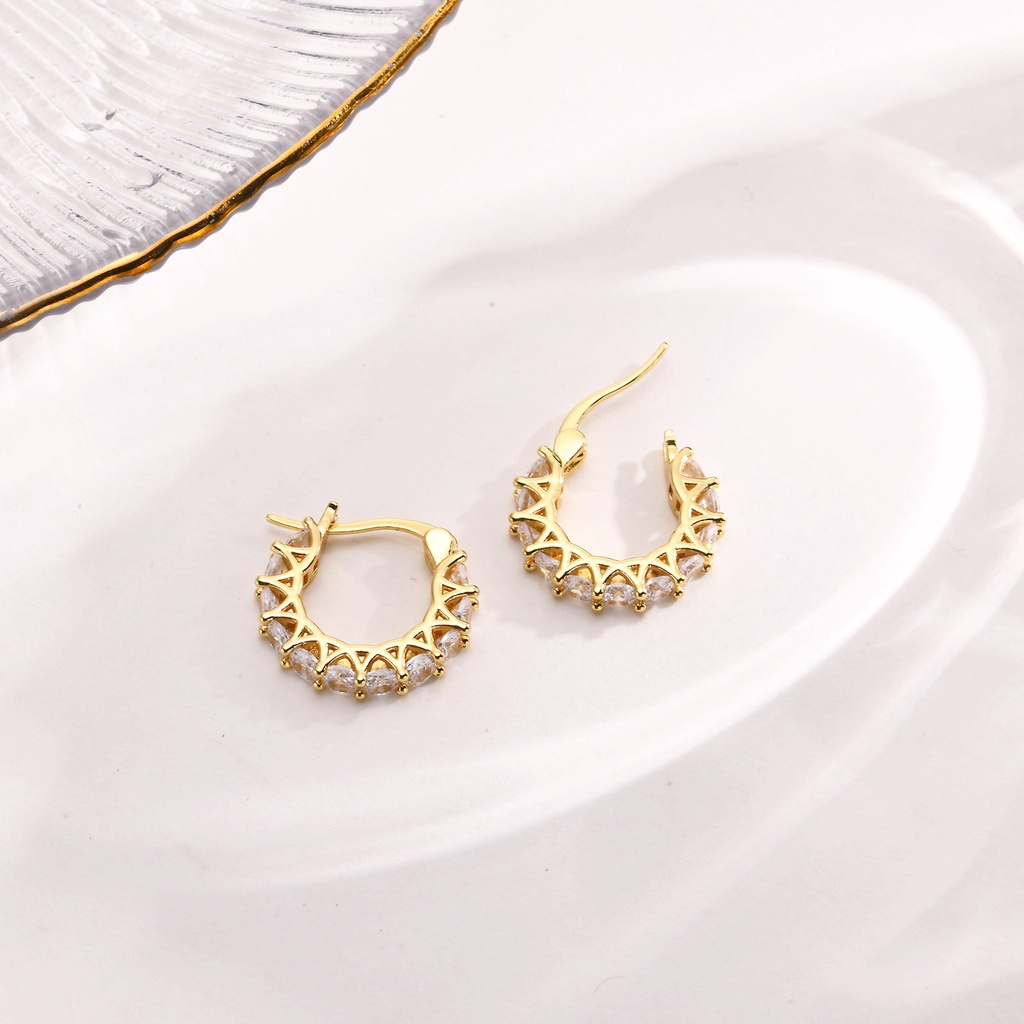 Vnox ต่างหูห่วงลูกบาศก์ ประดับเพทาย ทรงกลม ทอง 18K กันแพ้ เครื่องประดับ สําหรับผู้หญิง ปาร์ตี้ ของขวัญ - รูปที่ 5