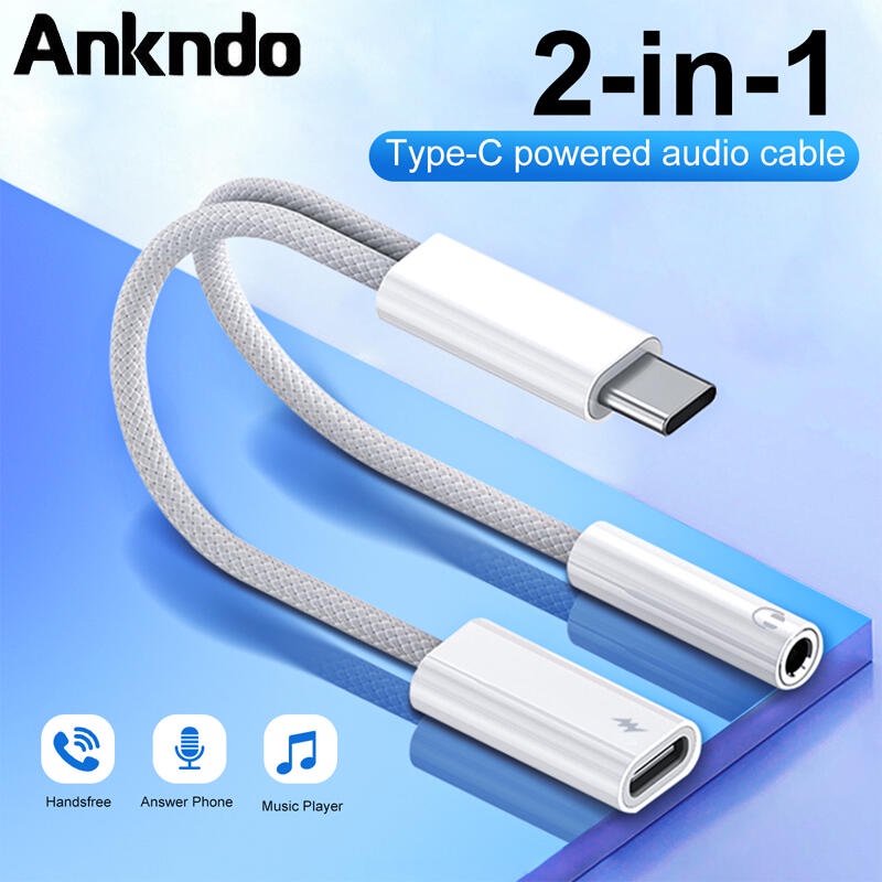 Ankndo อะแดปเตอร์เสียง Type C USB C เป็นแจ็คหูฟัง 3.5 มม. สําหรับ Samsung Galaxy i/Phone 15 Google Pixel