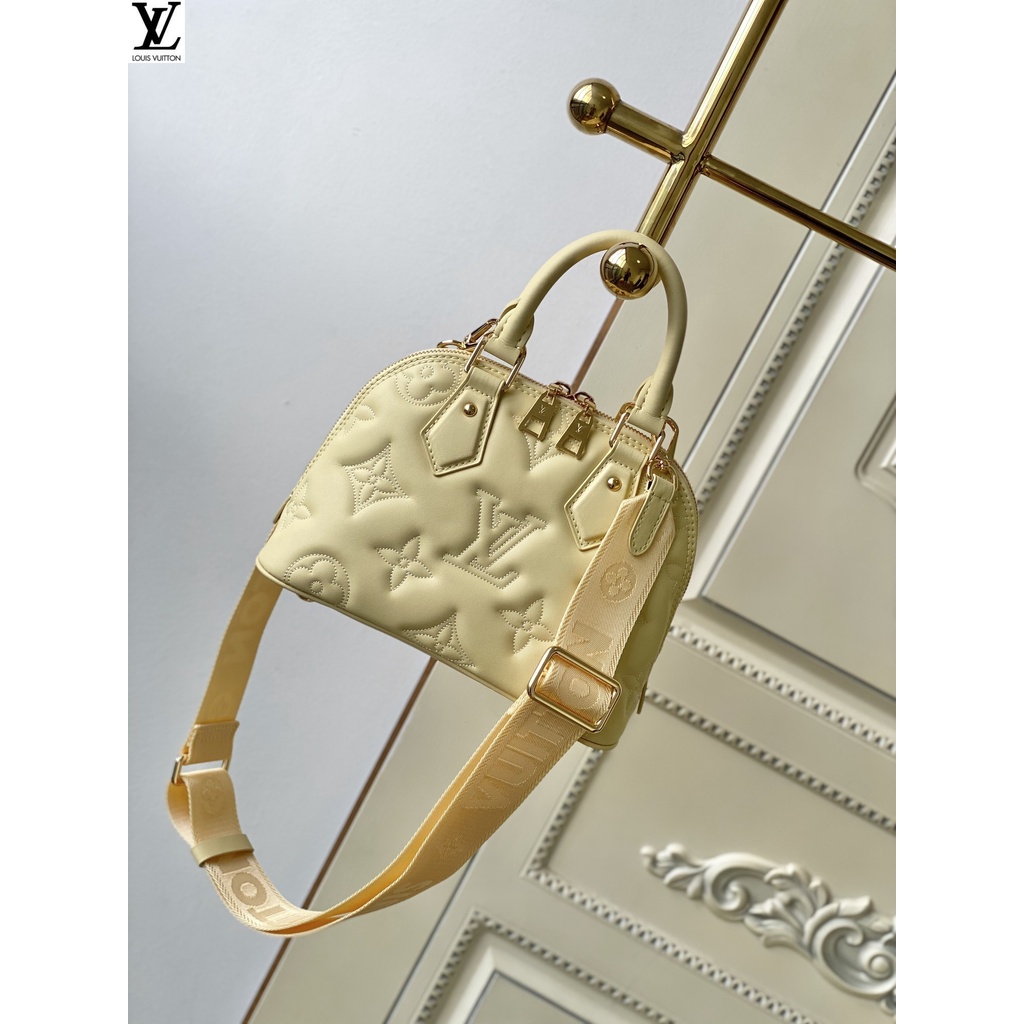 หลุยส์วิตตอง Louis Vuitton กระเป๋า lv tote el m59821 กระเป๋าหนังแท้สีเหลือง รุ่น alma bb กระเป๋าถือ shoulder bag gueb