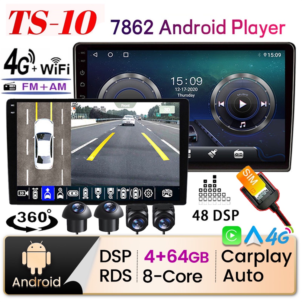 [แรม 8 คอร์ 4GB + รอม 64GB] TS10 7862 เครื่องเล่น Android วิทยุ 2din เครื่องเล่นมัลติมีเดีย Android สําหรับรถยนต์