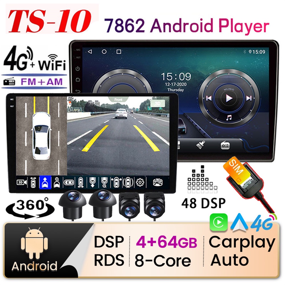 [แรม 8 คอร์ 4GB + รอม 64GB] TS10 7862 เครื่องเล่น Android วิทยุ 2din เครื่องเล่นมัลติมีเดีย Android 