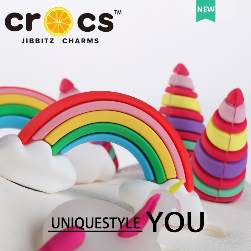 JIBBITZ cross charms ตัวติดรองเท้า ยูนิคอร์น3Dสีรุ้ง ตัวติดรองเท้า cross