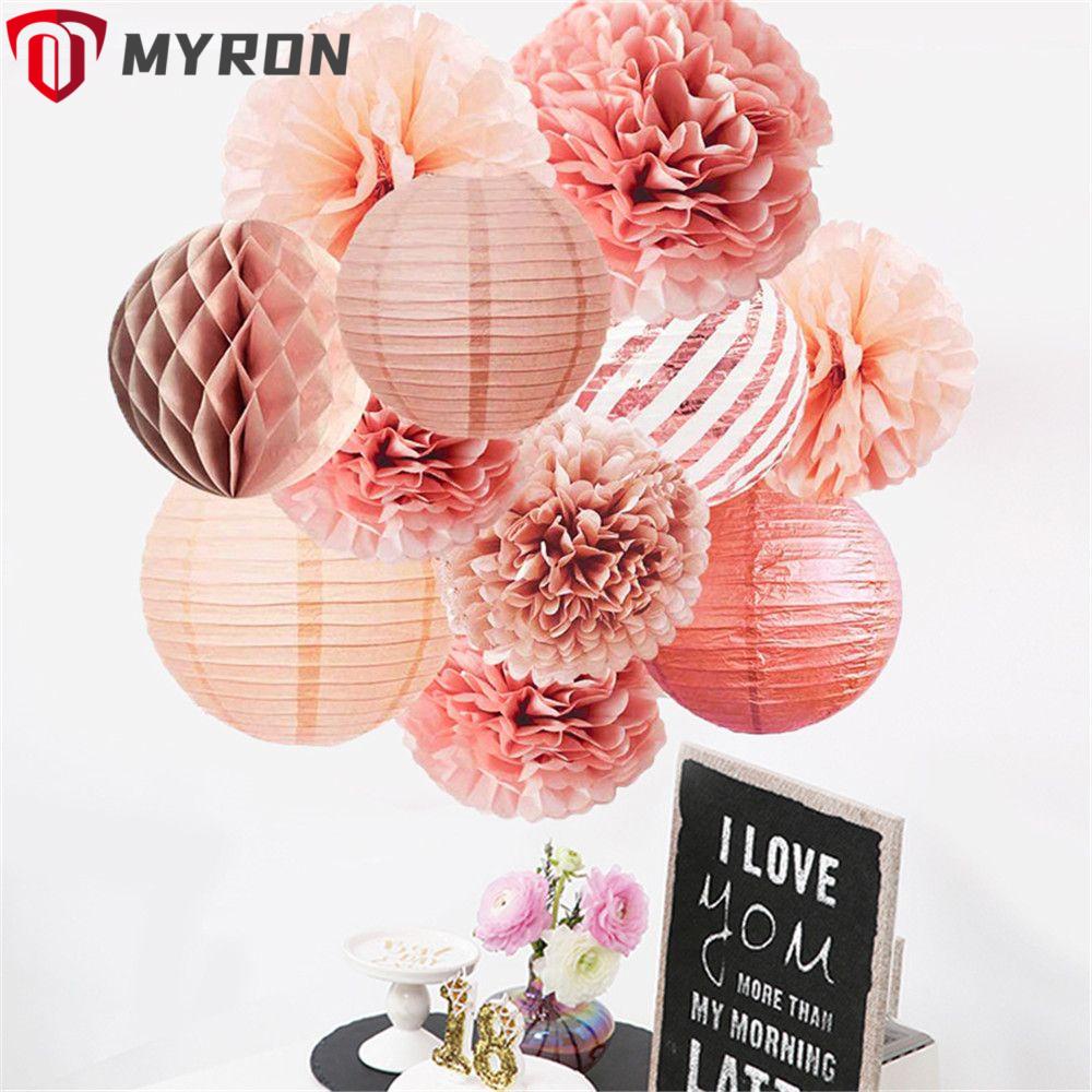 Myron 11 ชิ้น กระดาษปอมปอม ตกแต่ง สําหรับงานเลี้ยงวันเกิด ลูกบอลสี โคมไฟกลม ลูกบอลรังผึ้ง