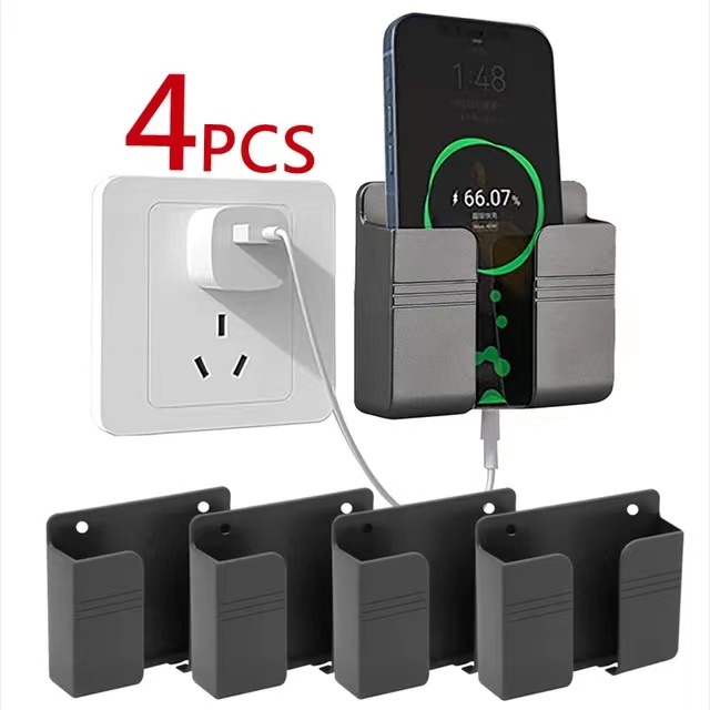 4 ชิ้น มัลติฟังก์ชั่น ที่วางโทรศัพท์มือถือ ติดผนัง ออแกไนเซอร์ กล่องเก็บ รีโมทคอนโทรล แท่นชาร์จ ขาตั้งออแกไนเซอร์ ตัวยึด