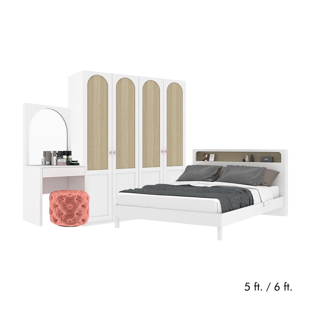 INDEX LIVING MALL ชุดห้องนอน รุ่นโมนาโค (เตียง, ตู้เสื้อผ้า, โต๊ะเครื่องแป้ง) - สีขาว/เลอบาน่า โอ๊ค