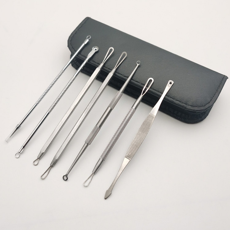 HIH กำจัดสิวเสี้ยน อุปกรณ์กดสิว 7 ชิ้น มืออาชีพ ฟรีกระเป๋า พร้อมส่ง Ance Tool