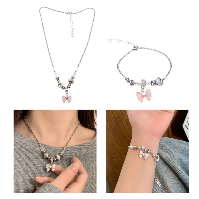 FL Elegant Zircon ลูกปัดสร้อยคอผีเสื้อ Y2K เรซิ่นสร้อยข้อมือผู้หญิงสร้อยคอ Clavicle Chain Choker Jew