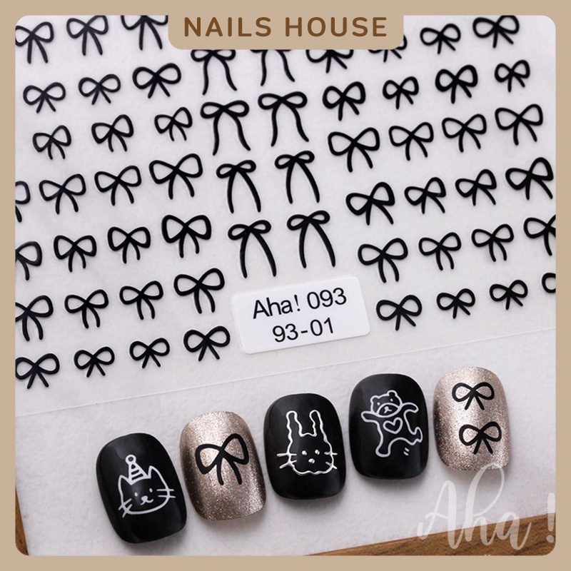 สติ๊กเกอร์ติดเล็บ สติกเกอร์แต่งเล็บ ตกแต่งเล็บ แบบบาง โบว์ ญี่ปุ่น เด็ก Sticker Aha-093