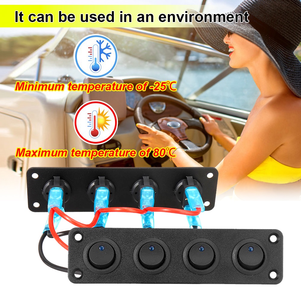 แผงสวิตช์โยก 12V กันน้ํา 1-4 Gang ทรงกลม สีฟ้า LED สําหรับ RV Yacht MarineCar Marine