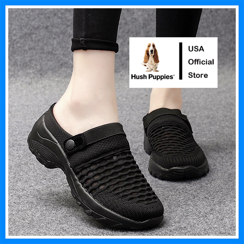 Hush Puppies รองเท้าผ้าใบ โลฟเฟอร์ ส้นแบน แบบสวมครึ่งหนึ่ง สไตล์เกาหลี สําหรับผู้หญิง และผู้ชาย