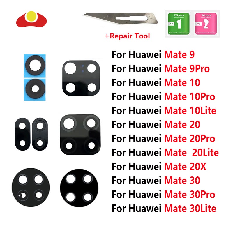 สําหรับ Huawei Mate 30 20 10 9 Pro Mate 30 Lite 20X ด้านหลัง เลนส์กล้อง กระจก พร้อมสติกเกอร์ ที่ครอบคลุม อะไหล่เปลี่ยน