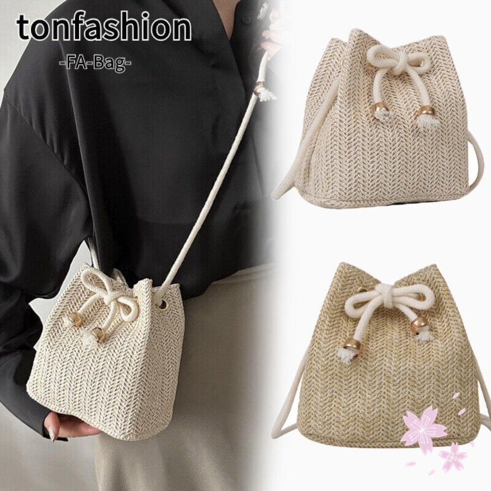 Tonfashion กระเป๋าถือ กระเป๋าสะพายไหล่ ฟางสาน ขนาดใหญ่ จุของได้เยอะ ใส่สบาย แฟชั่นสําหรับสตรี