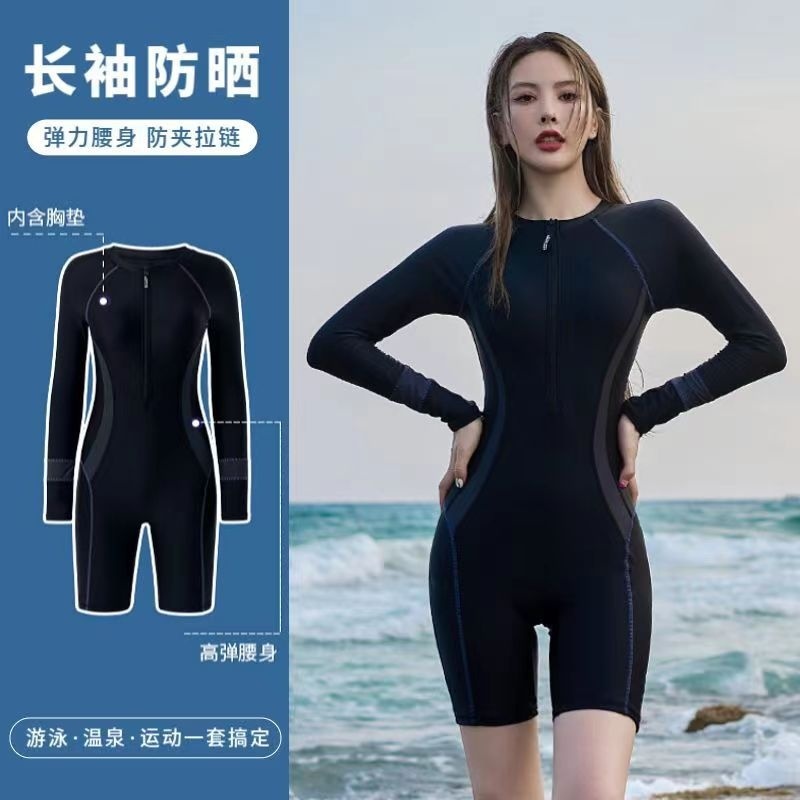 ขายร้อน Fast Shipping ชุดว่ายน้ําผู้หญิงสไตล์ใหม่แขนยาว One- Piece Conservative Racing Surfing กางเกงว่ายน้ําน้ําพุร้อน