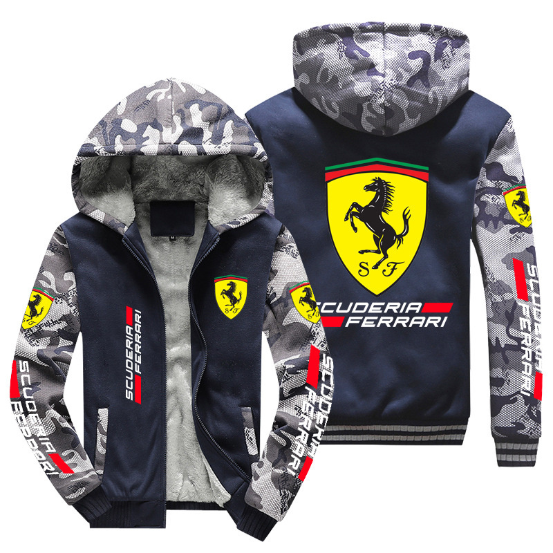 เสื้อกันหนาว มีฮู้ดดี้ แต่งซิป ลายโลโก้ Ferrari Fleet F1 สําหรับขี่รถจักรยานยนต์