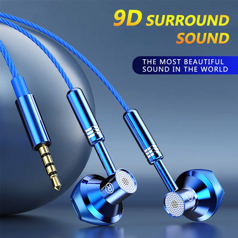 Tws ชุดหูฟังสเตอริโอ 9D แบบมีสาย 3.5 มม. พร้อมไมโครโฟน 2024